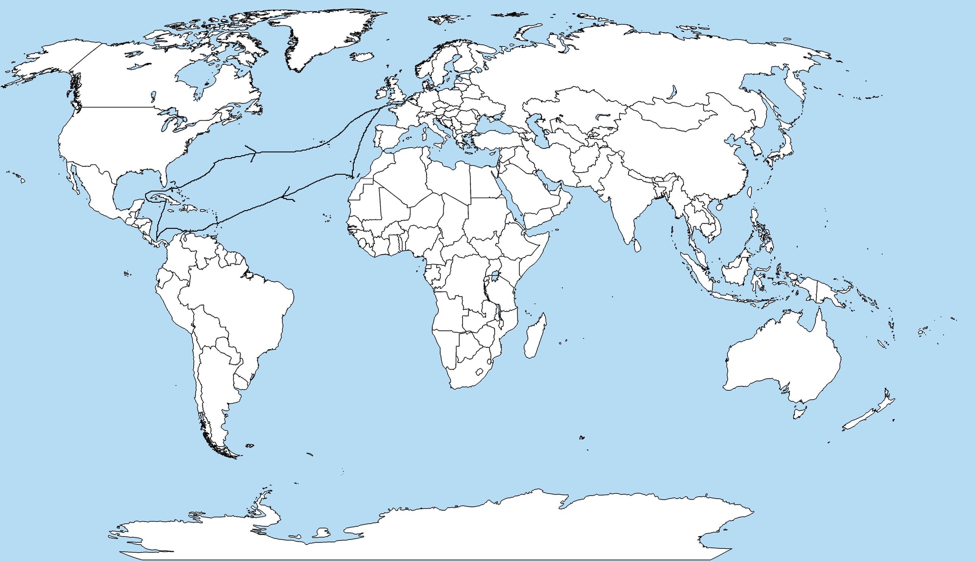 Zeilroute wereldkaart